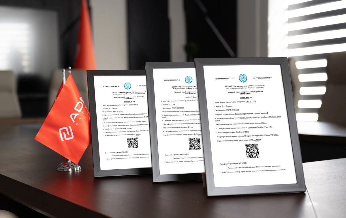 ADM Jizzakh — O‘zbekistonda mahalliy ishlab chiqarilgan tovarlar sertifikatini olishga muvaffaq bo‘lgan birinchi avtomobil ishlab chiqaruvchisi