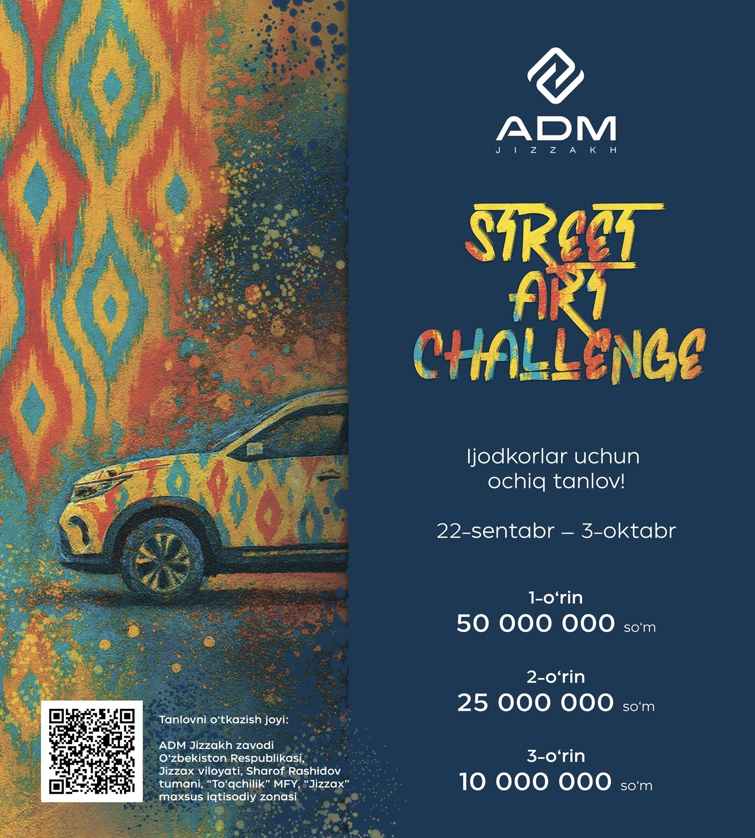 «ADM STREET ART CHALLENGE»: muralchi (devor yuzasida surat chizuvchi)lar uchun ochiq tanlov